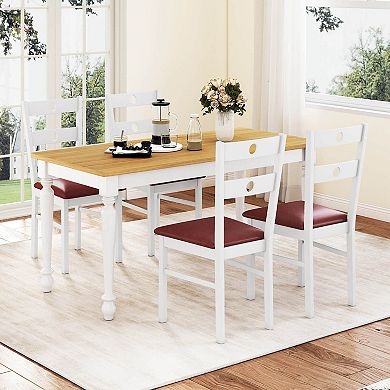 Costway Wood Dining Chairs Set with Rubber Wood Frame, Padded Seat & Slatted Backrest