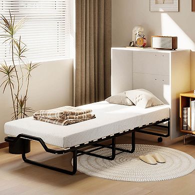 Costway Cot Size Murphy Bed with Storage Rolling Murphy Cabinet with Foldable Bed