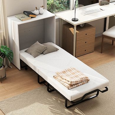 Costway Cot Size Murphy Bed with Storage Rolling Murphy Cabinet with Foldable Bed