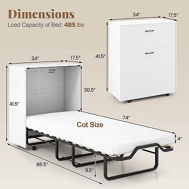 Costway Cot Size Murphy Bed with Storage Rolling Murphy Cabinet with Foldable Bed