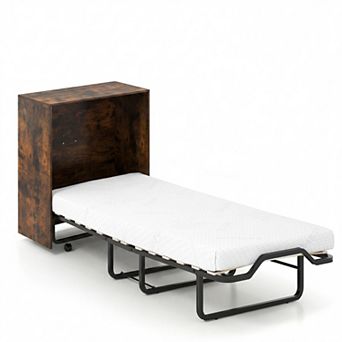 Costway Cot Size Murphy Bed with Storage Rolling Murphy Cabinet with Foldable Bed