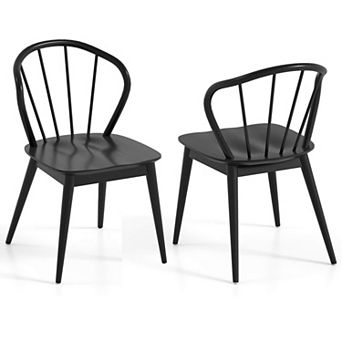 Costway Wooden Dining Chair Set with High Spindle Back Rubber Wood Legs Wide Seat