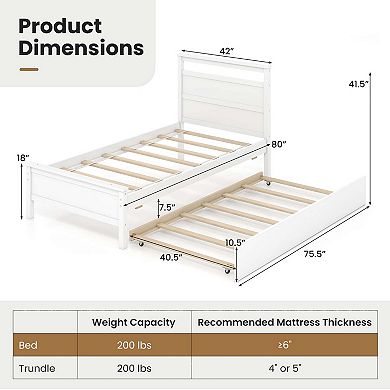 Costway Twin Size Platform Bed with Trundle Pull-out Trundle Headboard & Footboard