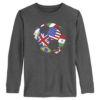 Boys 6-20 World Flags Print Soccer Ball Long Sleeve Graphic Tee
