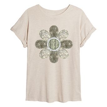 Juniors' Camo Flower Oversized Tee