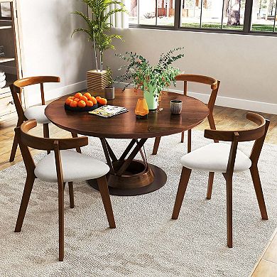 Costway Space-Saving Wood Upholstered Dining Chair with Padded Seat & Curved Back