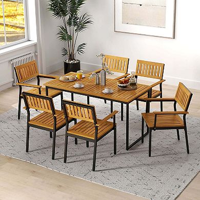 Costway Dining Chair with Acacia Wood Backrest Slanted Seat Comfortable Armrests