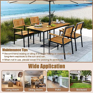 Costway Dining Chair with Acacia Wood Backrest Slanted Seat Comfortable Armrests