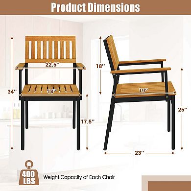 Costway Dining Chair with Acacia Wood Backrest Slanted Seat Comfortable Armrests