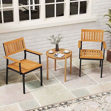 Costway Dining Chair with Acacia Wood Backrest Slanted Seat Comfortable Armrests