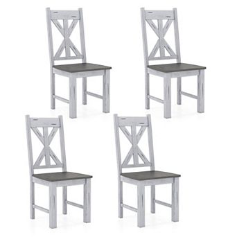 Costway Wooden Dining Chair with Rubber Wood Frame Elegant Hollowed Backrest