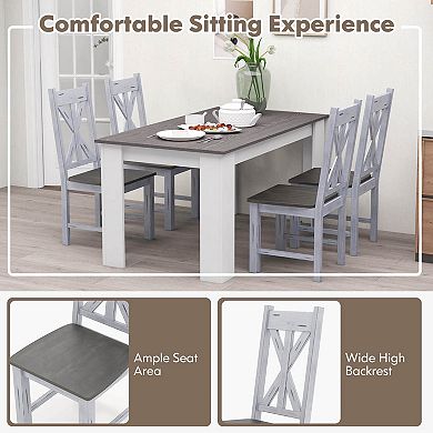 Costway Wooden Dining Chair with Rubber Wood Frame Elegant Hollowed Backrest