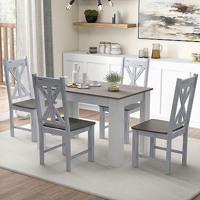 Costway Wooden Dining Chair with Rubber Wood Frame Elegant Hollowed Backrest