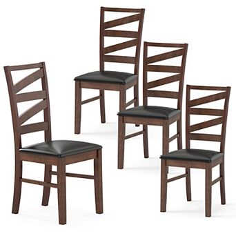Costway Dining Chairs Set Rubber Wood Legs Faux Leather Upholstered Seat Armless
