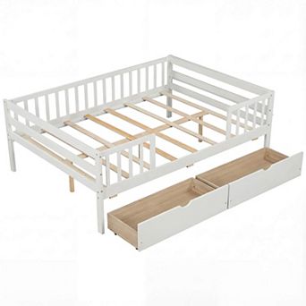Costway Full Size Daybed with Fence and 2 Drawers,Railings & Slats Support, Bed Frame