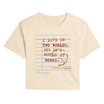 Juniors' Gilmore Girls "I Live In Two Worlds" Rory Gilmore Cropped Tee
