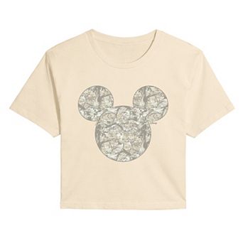 Juniors' Disney's Mickey Mouse Camo Ears Cropped Tee
