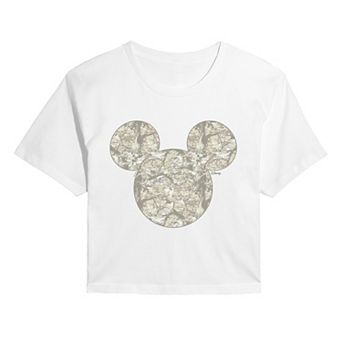 Juniors' Disney's Mickey Mouse Camo Ears Cropped Tee