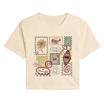 Juniors' Gilmore Girls Stars Hollow Stamp Collage Cropped Tee