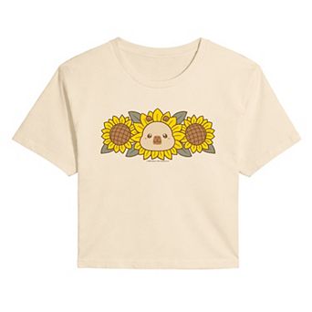 Juniors' CapyFun Capybara Sunflower Cropped Tee