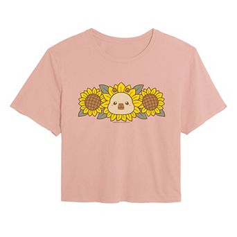 Juniors' CapyFun Capybara Sunflower Cropped Tee