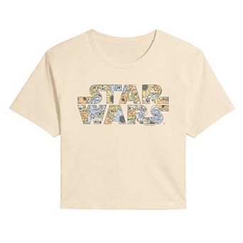 Juniors' Star Wars Distressed Floral Logo Cropped Tee