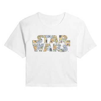 Juniors' Star Wars Distressed Floral Logo Cropped Tee