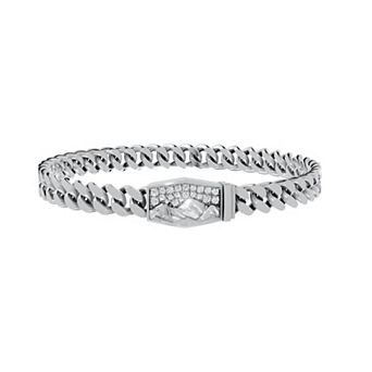 Torque - Precision in Power Rhodium Over Sterling Silver 1/4 Carat T.W. Round Lab-Grown Diamond Micro Pave Fashion Bracelet