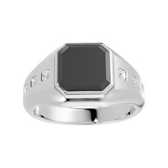 Torque - Precision in Power Rhodium Over Sterling Silver 1/3 Carat T.W. Princess Cut Diamond & Onyx Ring
