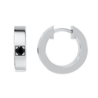 Torque - Precision in Power Rhodium Over Sterling Silver 1/4 Carat T.W. Round Black Diamond Micro Pave Huggie Hoop Earrings
