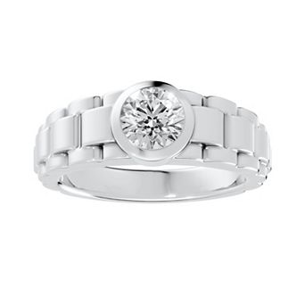 Torque - Precision in Power Rhodium Over Sterling Silver 1 Carat T.W. Round Lab-Grown Diamond Bezel Solitaire Ring