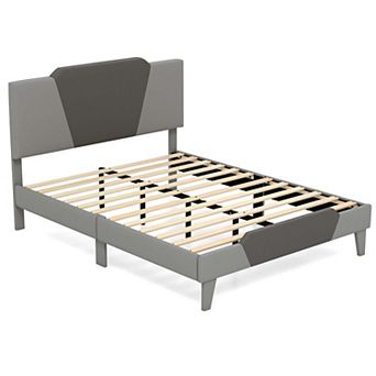 Costway Upholstered Platform Bed Frame Velvet Headboard Mattress Foundation