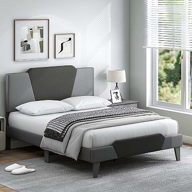 Costway Upholstered Platform Bed Frame Velvet Headboard Mattress Foundation