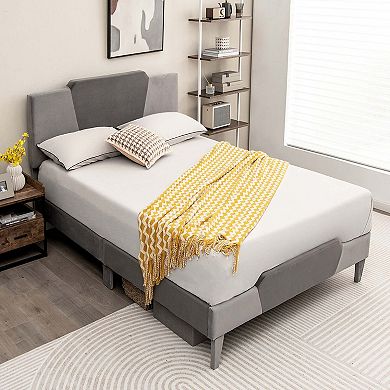 Costway Upholstered Platform Bed Frame Velvet Headboard Mattress Foundation