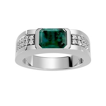 Torque - Precision in Power Rhodium Over Sterling Silver 1/4 Carat T.W. Round Lab-Grown Diamond & Green Onyx Ring