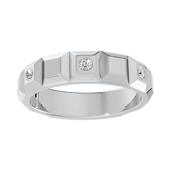 Torque - Precision in Power Rhodium Over Sterling Silver 1/10 Carat T.W. Round Lab-Grown Diamond Flush Set Band Ring