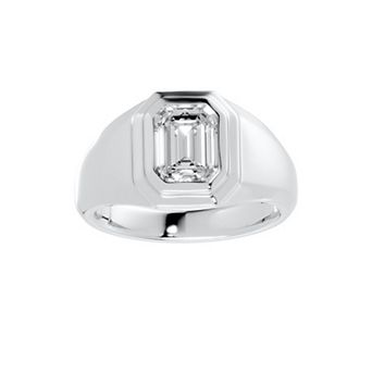 Torque - Precision in Power Rhodium Over Sterling Silver 1 Carat T.W. Emerald Cut Lab-Grown Diamond Bezel Solitaire Ring