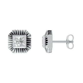 Torque - Precision in Power Rhodium Over Sterling Silver 3/4 Carat T.W. Lab-Grown Diamond Antiqued Frame Princess Cut Bezel Set Stud Earrings