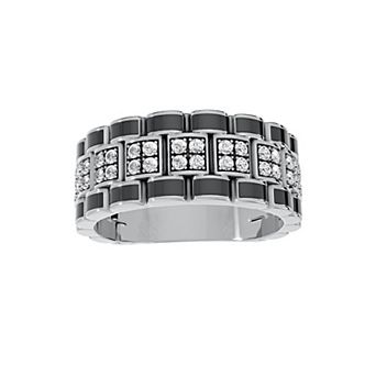 Torque - Precision in Power Rhodium Over Sterling Silver 5/8 Carat T.W. Round Lab-Grown Diamond & Ceramic Ring