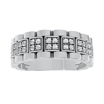 Torque - Precision in Power Rhodium Over Sterling Silver 5/8 Carat T.W. Round Lab-Grown Diamond Pave Band Ring