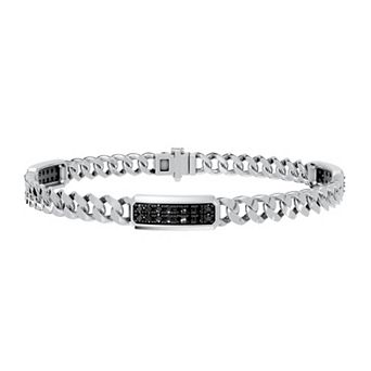 Torque - Precision in Power Rhodium Over Sterling Silver 3/4 Carat T.W. Round Black Diamond Pave Station Bracelet