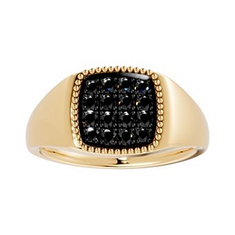 Torque - Precision in Power Yellow Gold Plated Sterling Silver 1/2 Carat T.W. Round Black Diamond Micro Pave Comfort Fit Ring