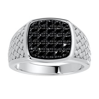 Torque - Precision in Power Rhodium Over Sterling Silver 3/4 Carat T.W. Round Black Diamond Micro Pave Ring