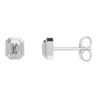 Torque - Precision in Power Rhodium Over Sterling Silver 1/4 Carat T.W. Lab-Grown Diamond Emerald Cut Bezel Stud Earrings