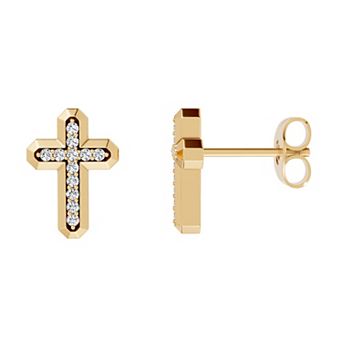 Torque - Precision in Power Yellow Gold Plated Sterling Silver 1/2 Carat T.W. Round Black Diamond Micro Pave Cross Stud Earrings