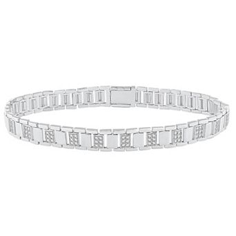 Torque - Precision in Power Rhodium Over Sterling Silver 1 1/2 Carat T.W. Round Lab-Grown Diamond Micro Pave Link Bracelet