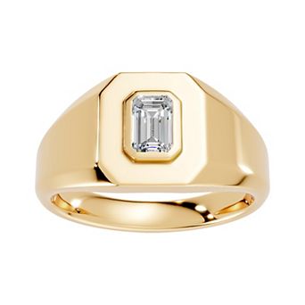 Torque - Precision in Power Yellow Gold Plated Sterling Silver 1/2 Carat T.W. Lab-Grown Diamond Emerald Cut Bezel Solitaire Ring