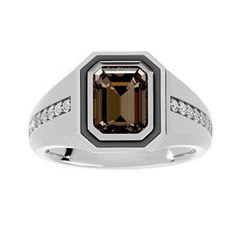 Torque - Precision in Power Rhodium Over Sterling Silver 1/4 Carat T.W. Emerald Cut Citrine & Ceramic Micro Pave Ring