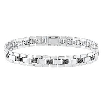 Torque - Precision in Power Rhodium Over Sterling Silver 1 Carat T.W. Round Black Diamond Micro Pave Link Bracelet