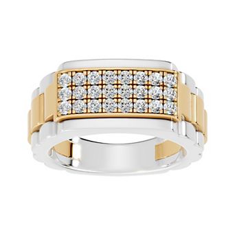 Torque - Precision in Power Yellow Gold Plated Sterling Silver 3/4 Carat T.W. Round Lab-Grown Diamond Micro Pave Ring